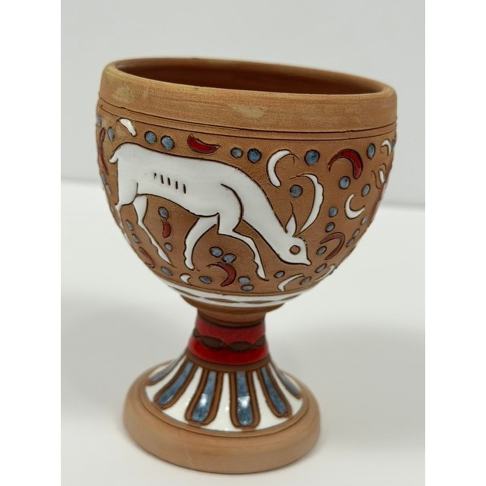 Dakas M. Rodos Handmade Terracotta Pottery Chalice Goblet 5in